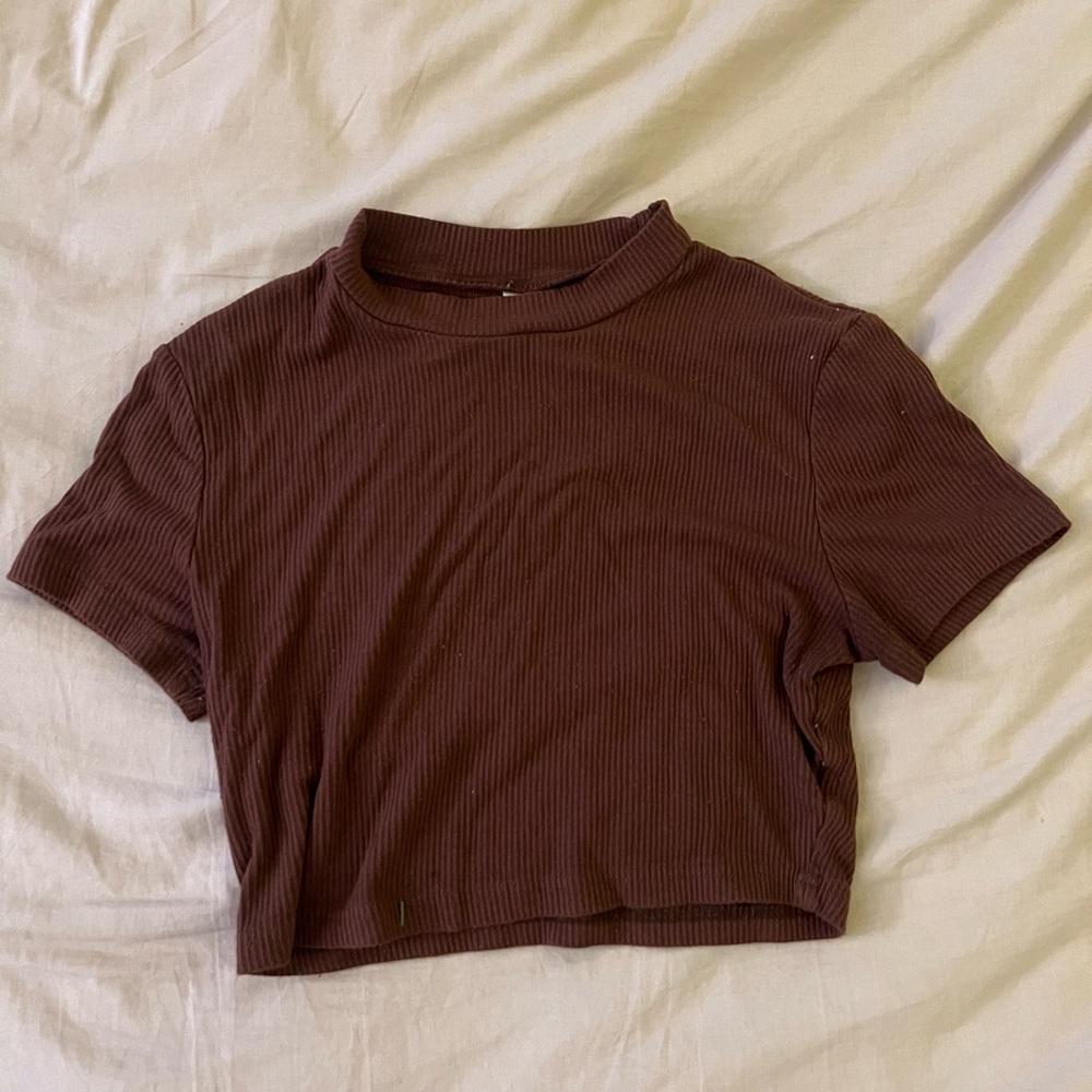 Women's Brown Ribbed Crop Top